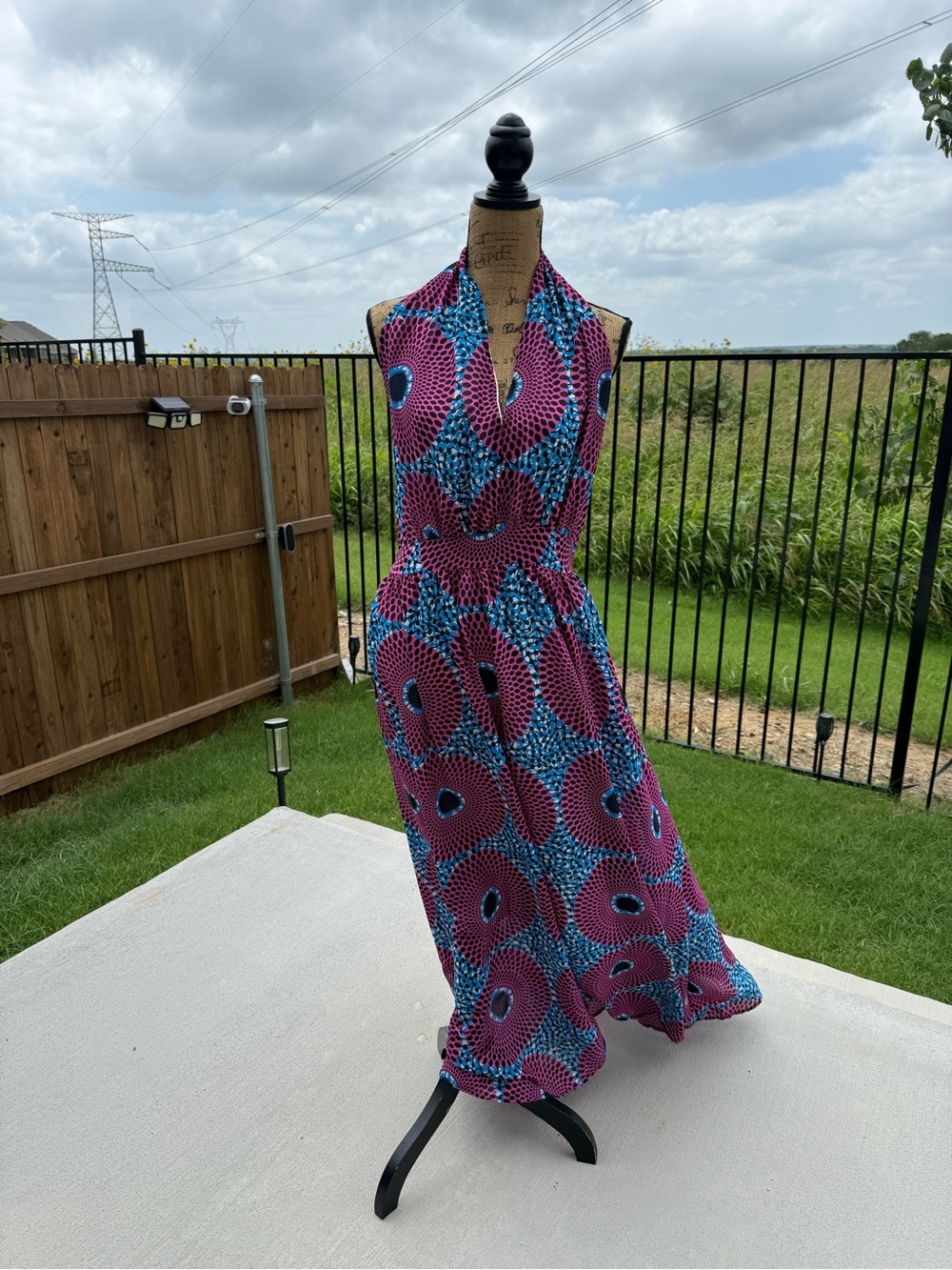 Sleeveless Halter Maxi Dress in Fuchsia & Teal